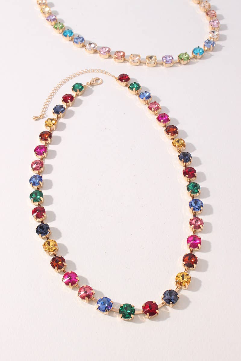 Rainbow Crystal Tennis Necklace