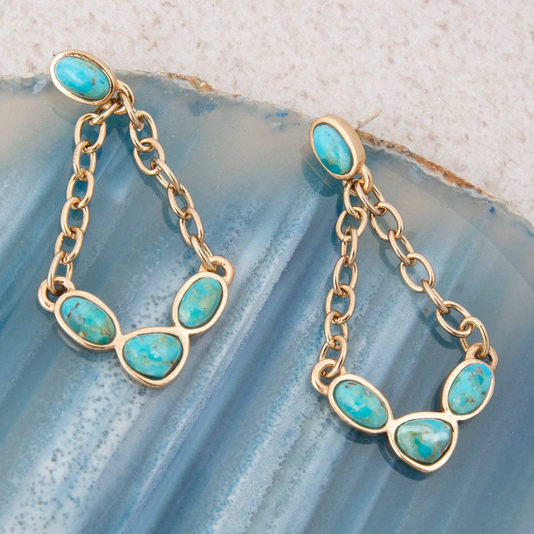 Sublime Blue Turquoise Golden Chain Post Earrings