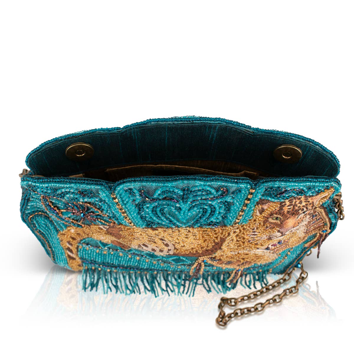 Lazy Leopard beaded teal couch crossbody bag