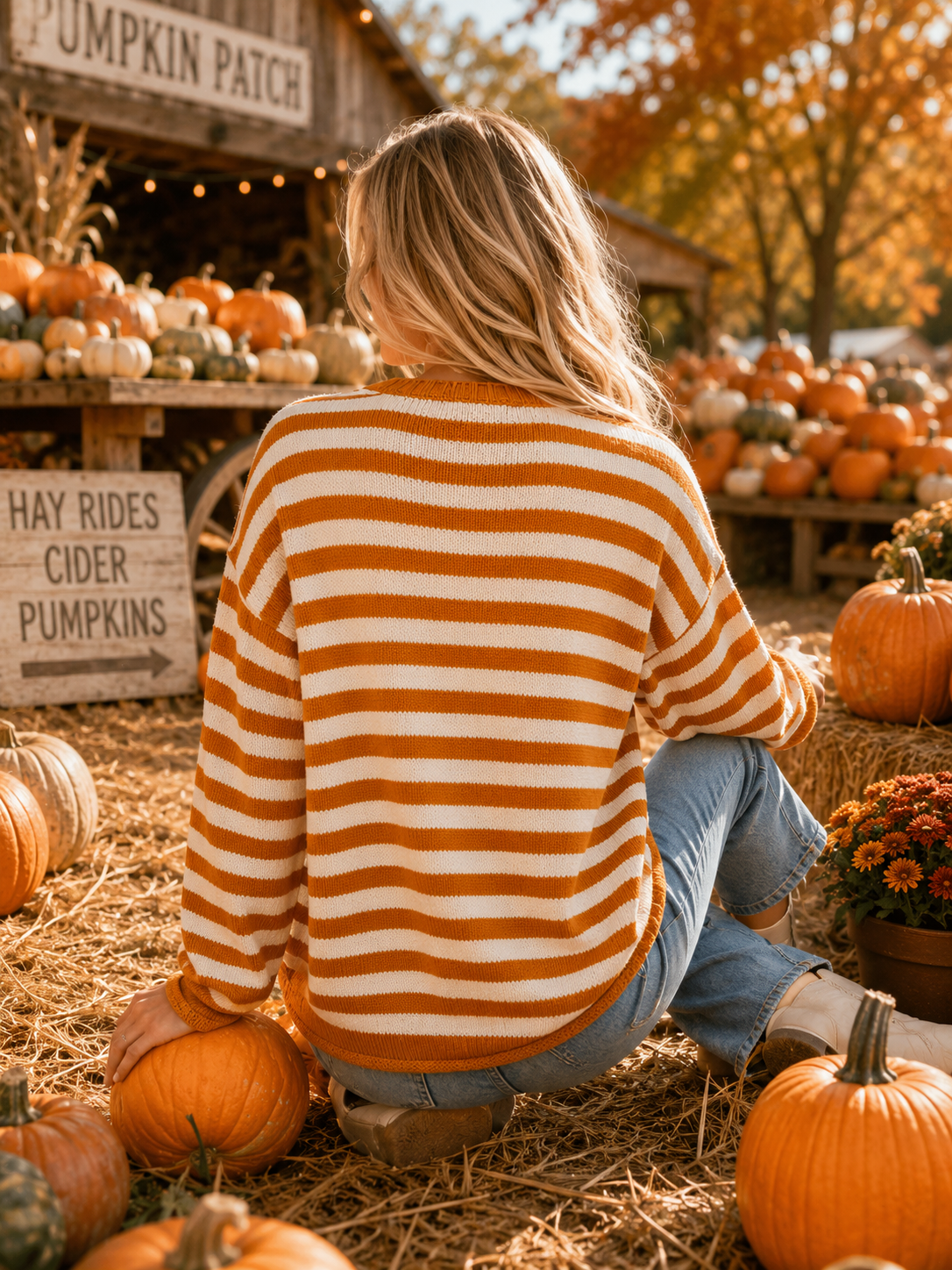 Pumpkin Script Striped Knit Sweater