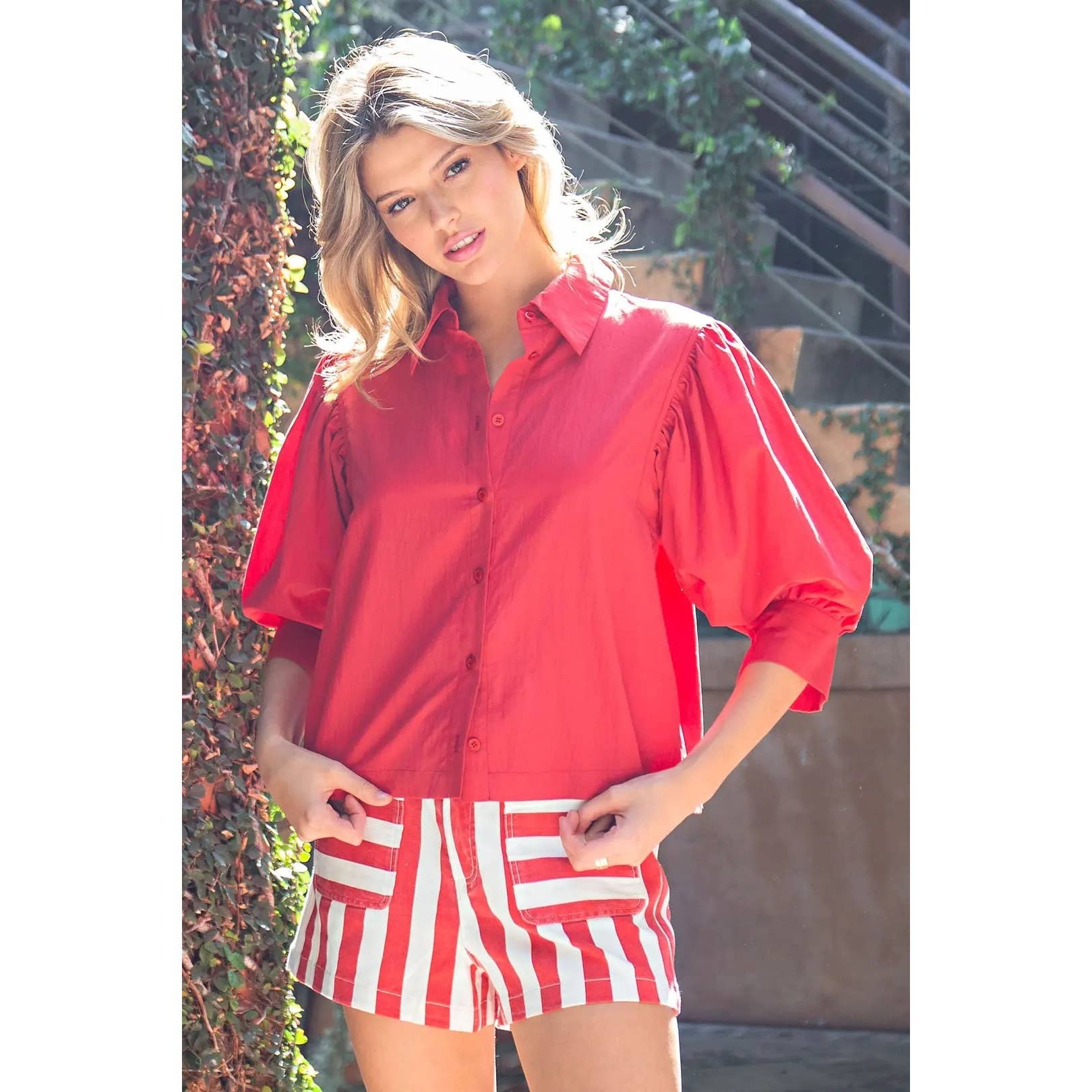 Solid Puff Sleeve Shirt