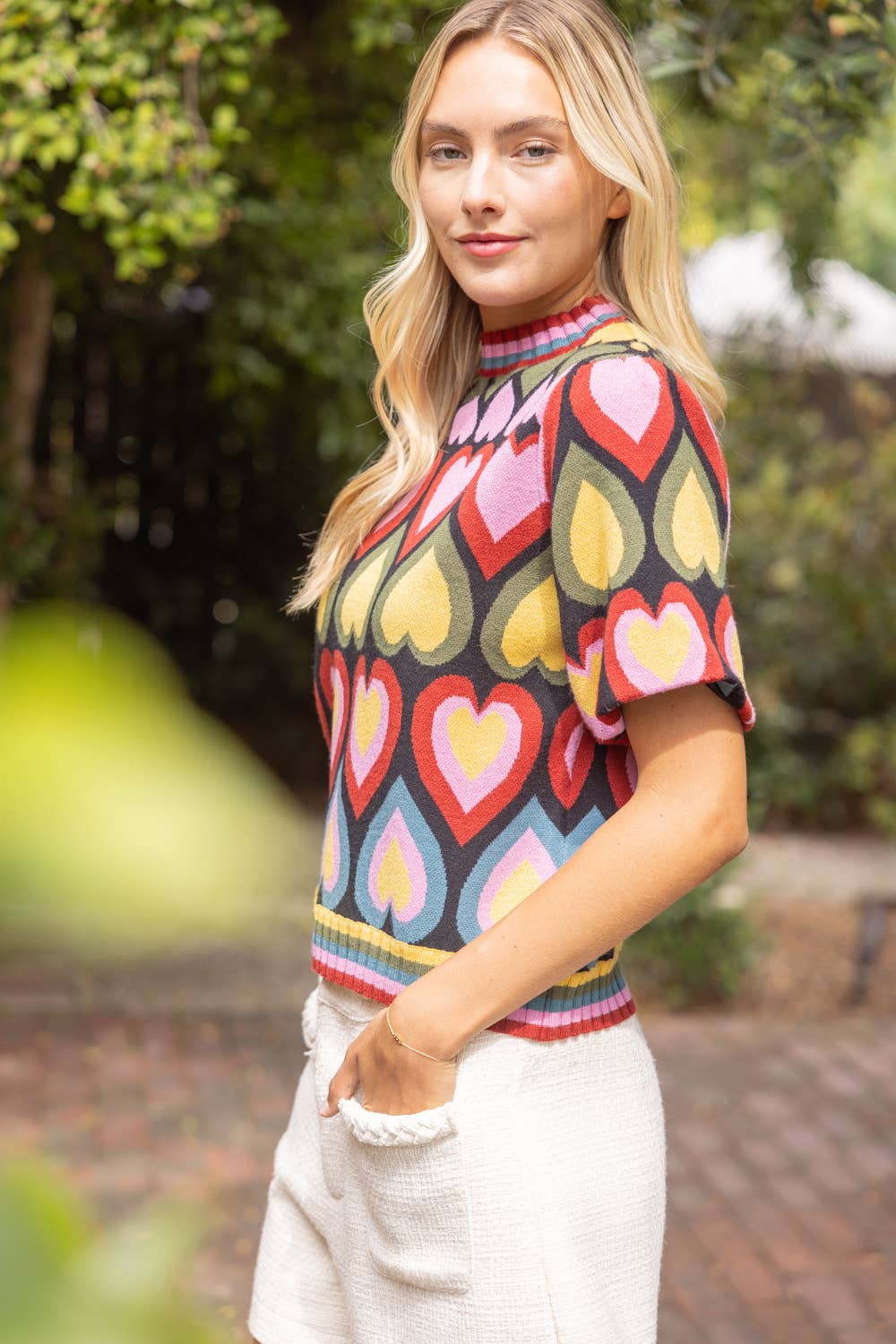 Bubble Sleeve Heart Print