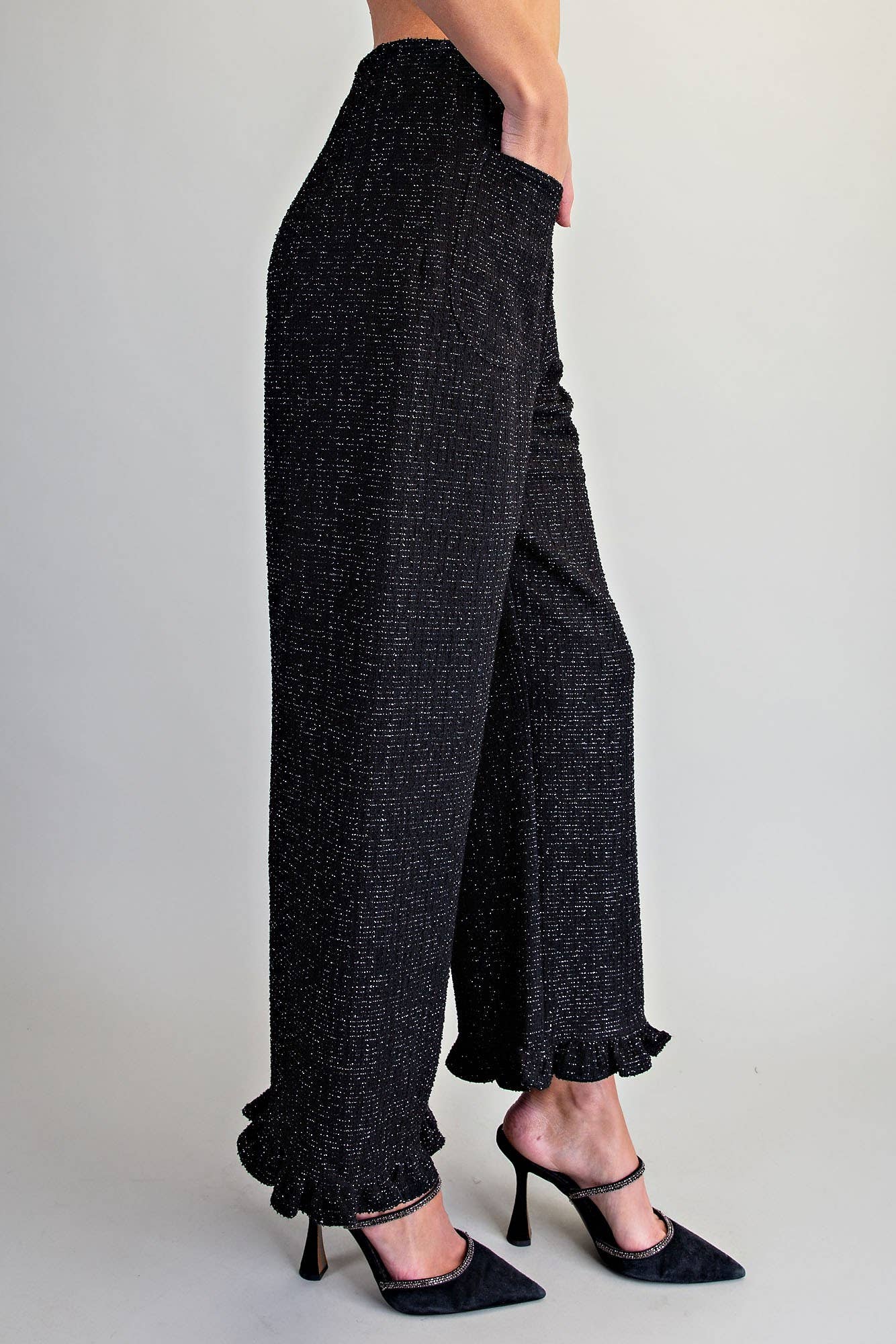 TWEED RUFFLE HEM PANTS