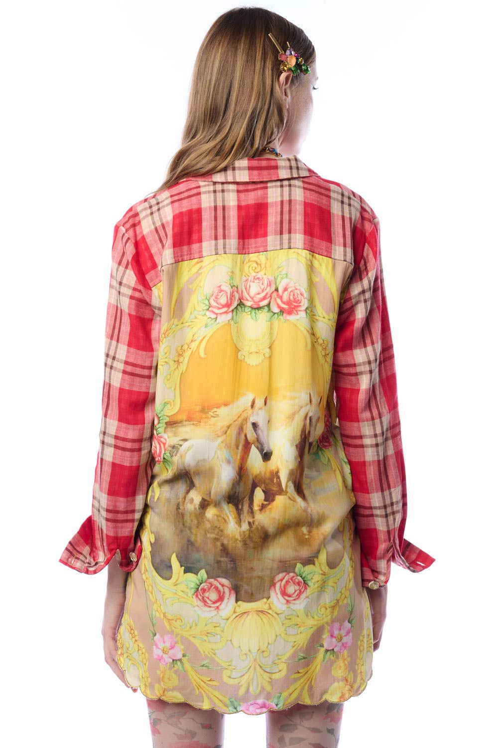 Western Babe Shirt -Plaid Horse Artistic
