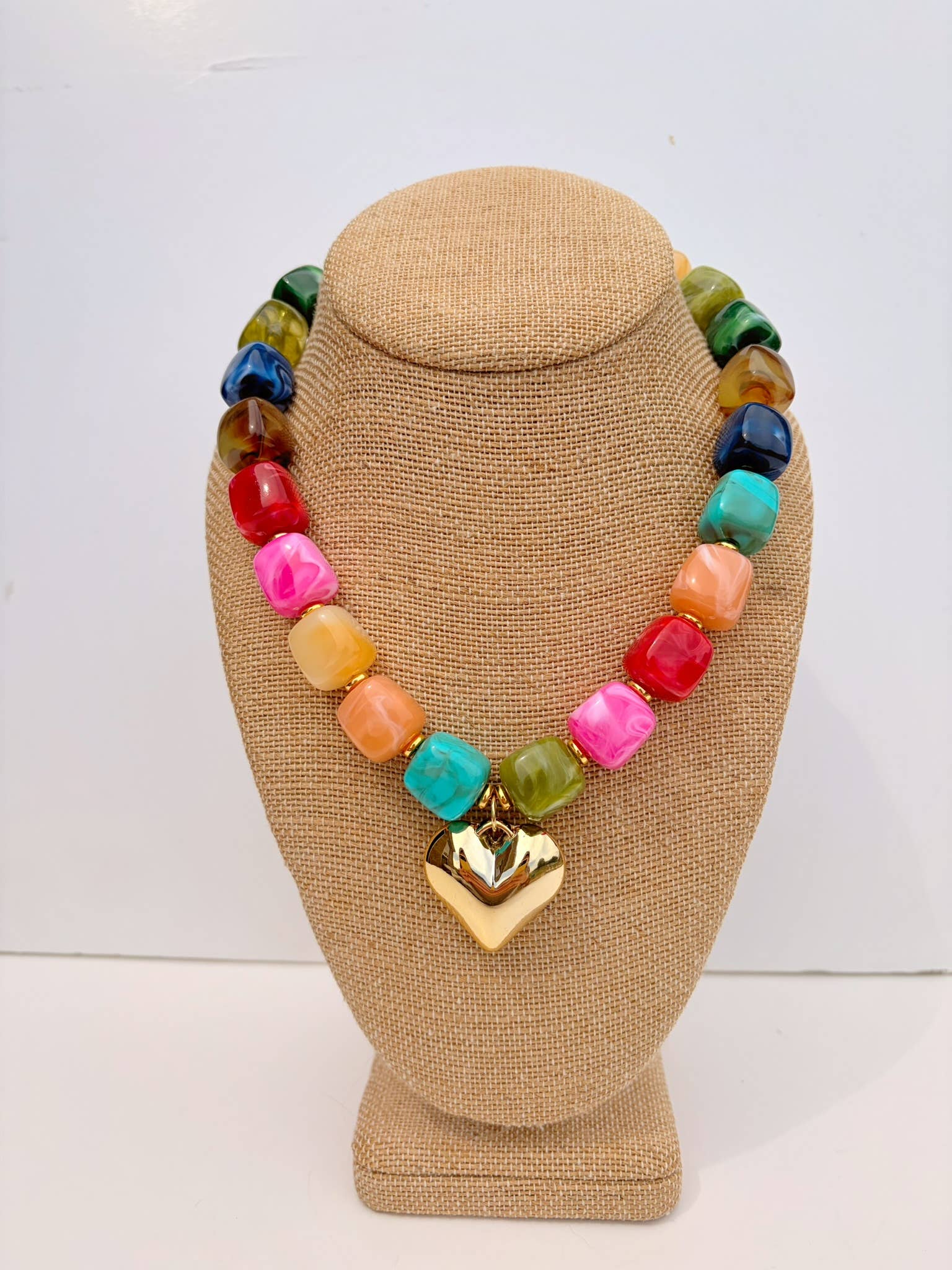 Multicolored Cube Heart Necklace