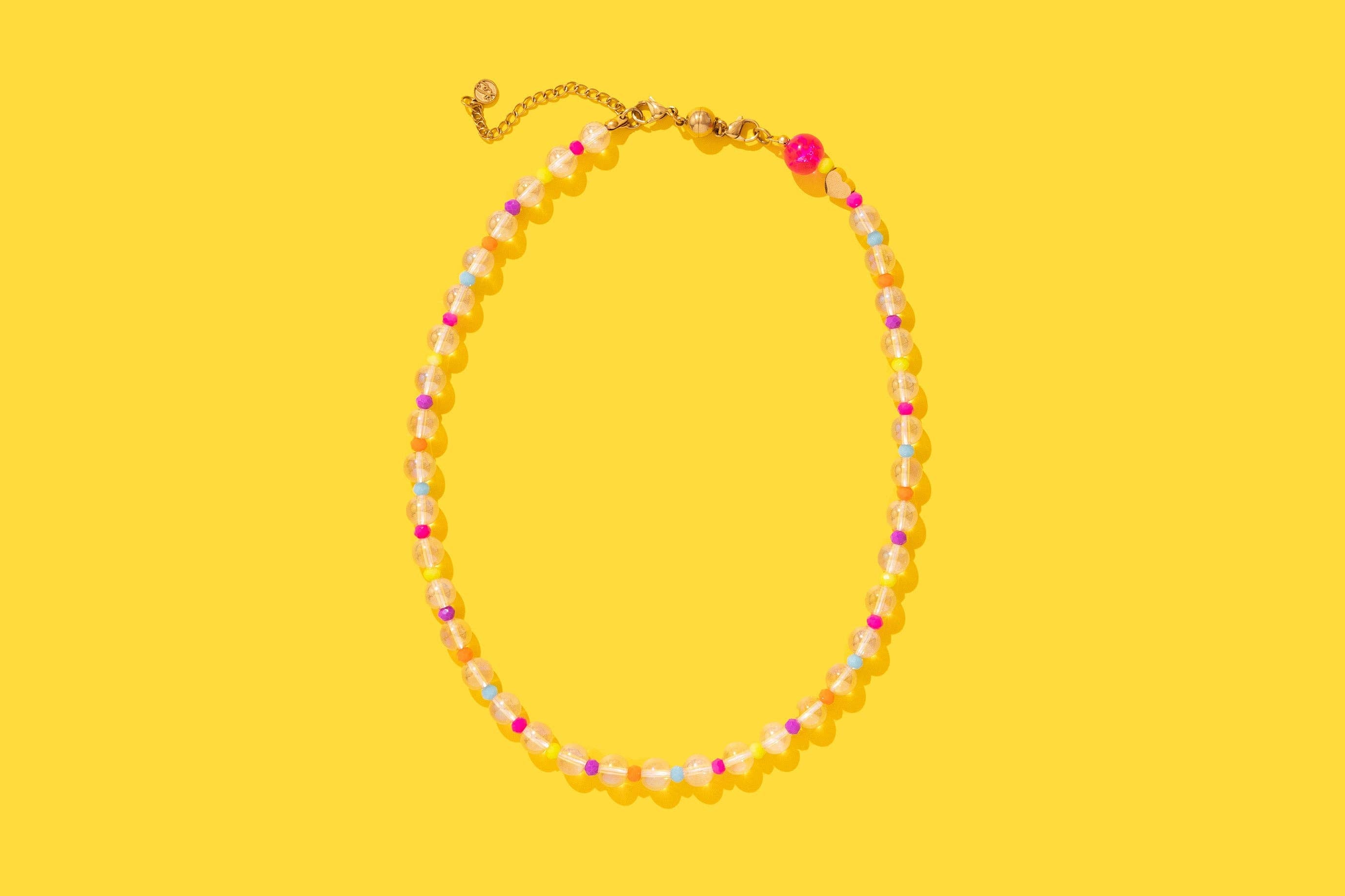 Beaded Necklace - Clear + Multi-Colored Beads - Lanie
