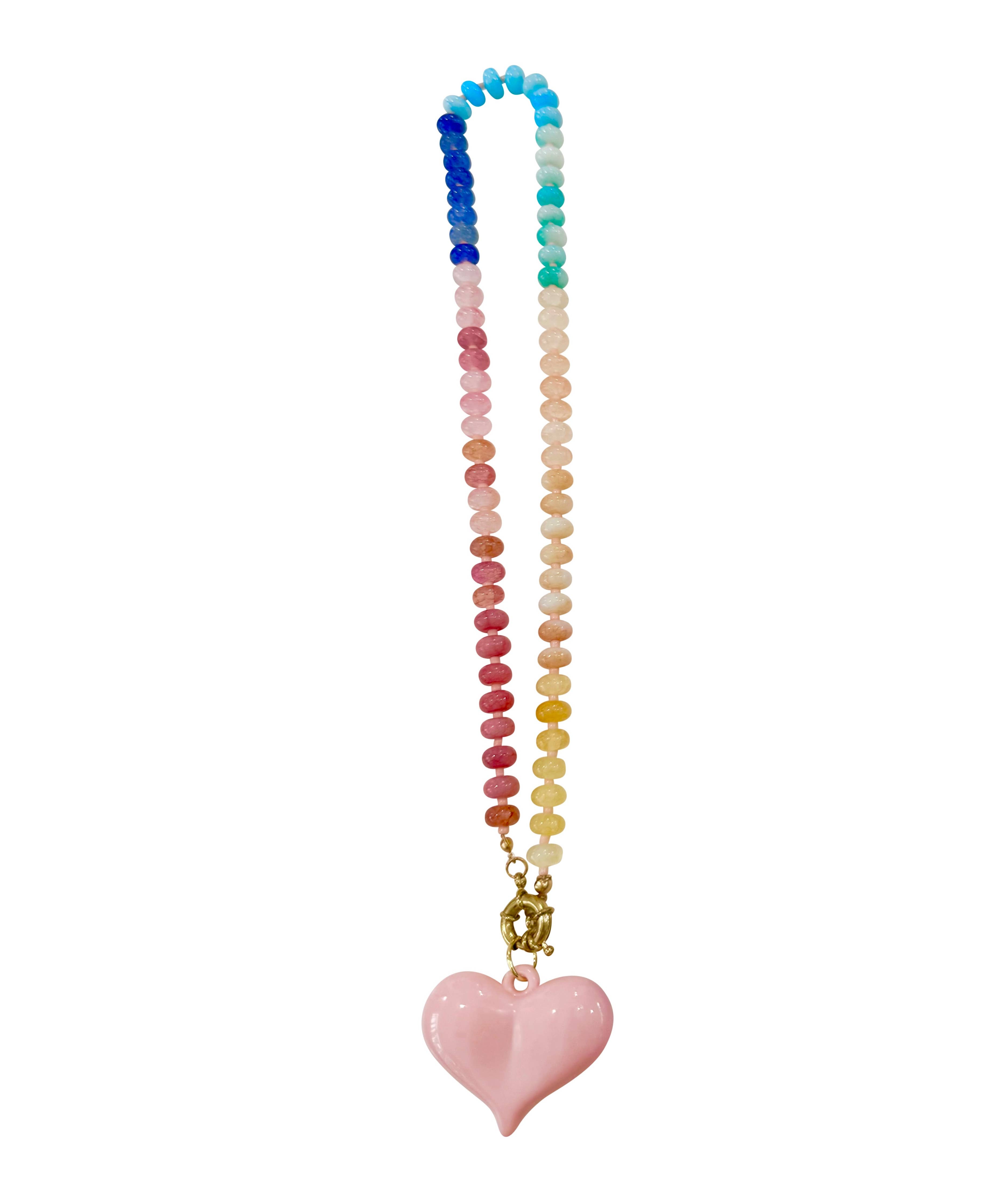 Paisley Multi Beaded Necklace with Light Pink Heart Charm