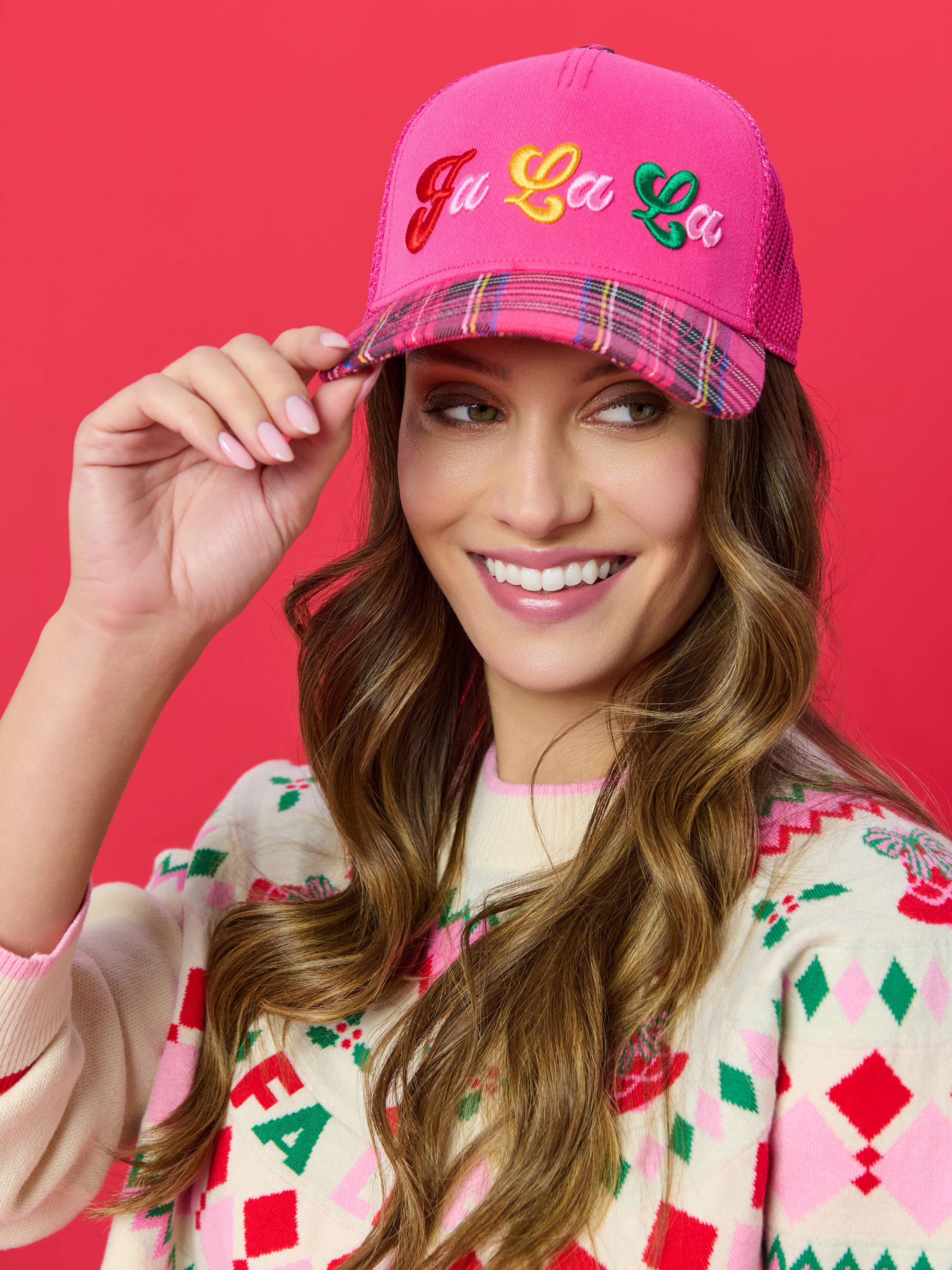 "FA LA LA" TRUCKER HAT, PINK