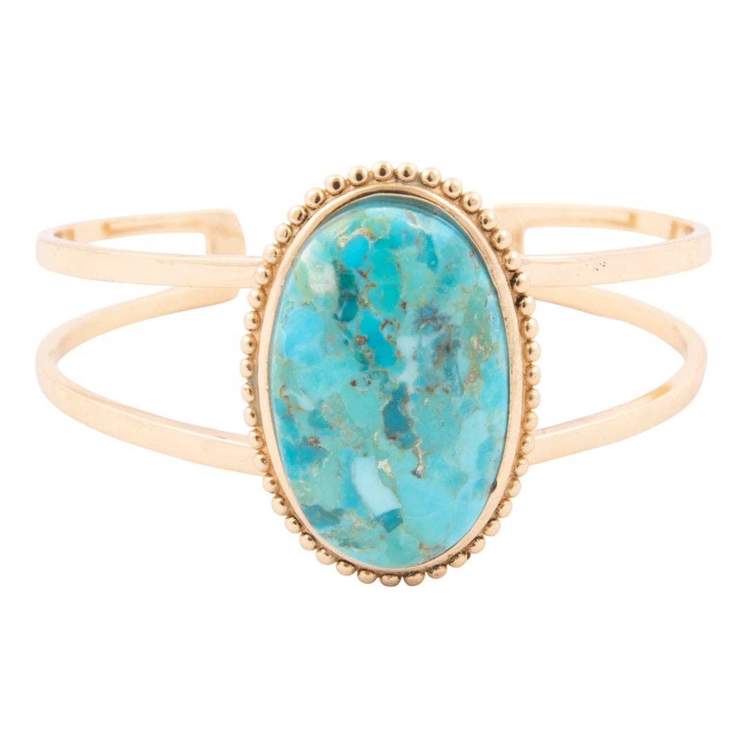 Refined Blue Turquoise Golden Cuff Bracelet