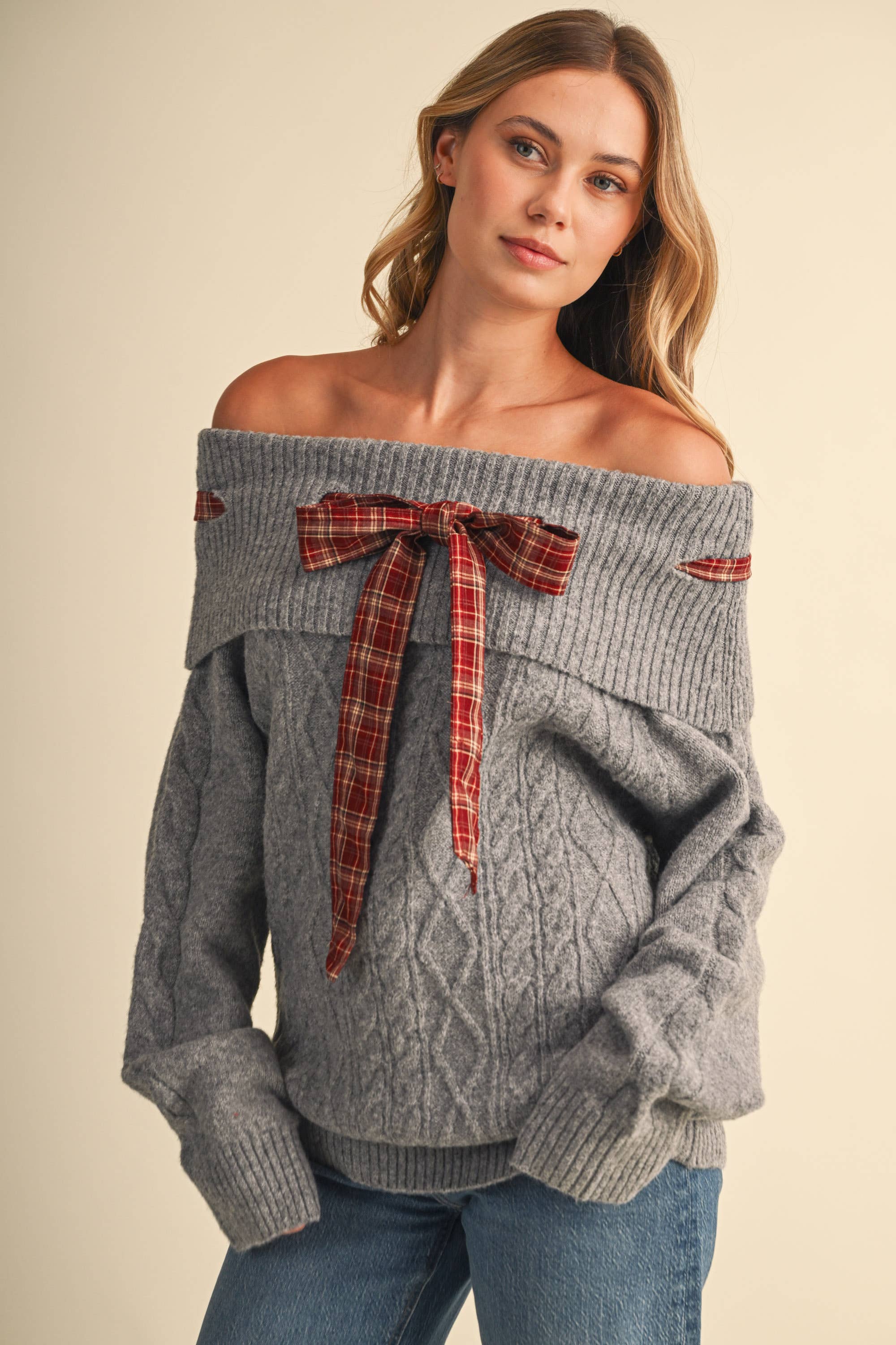 TARTAN BOW SWEATER