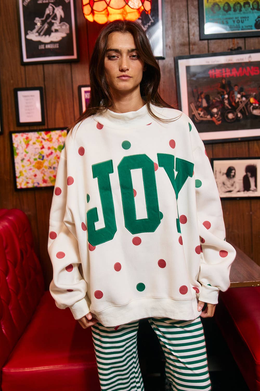 | 'JOY' Applique Patch Polka-Dot Sweatshirt