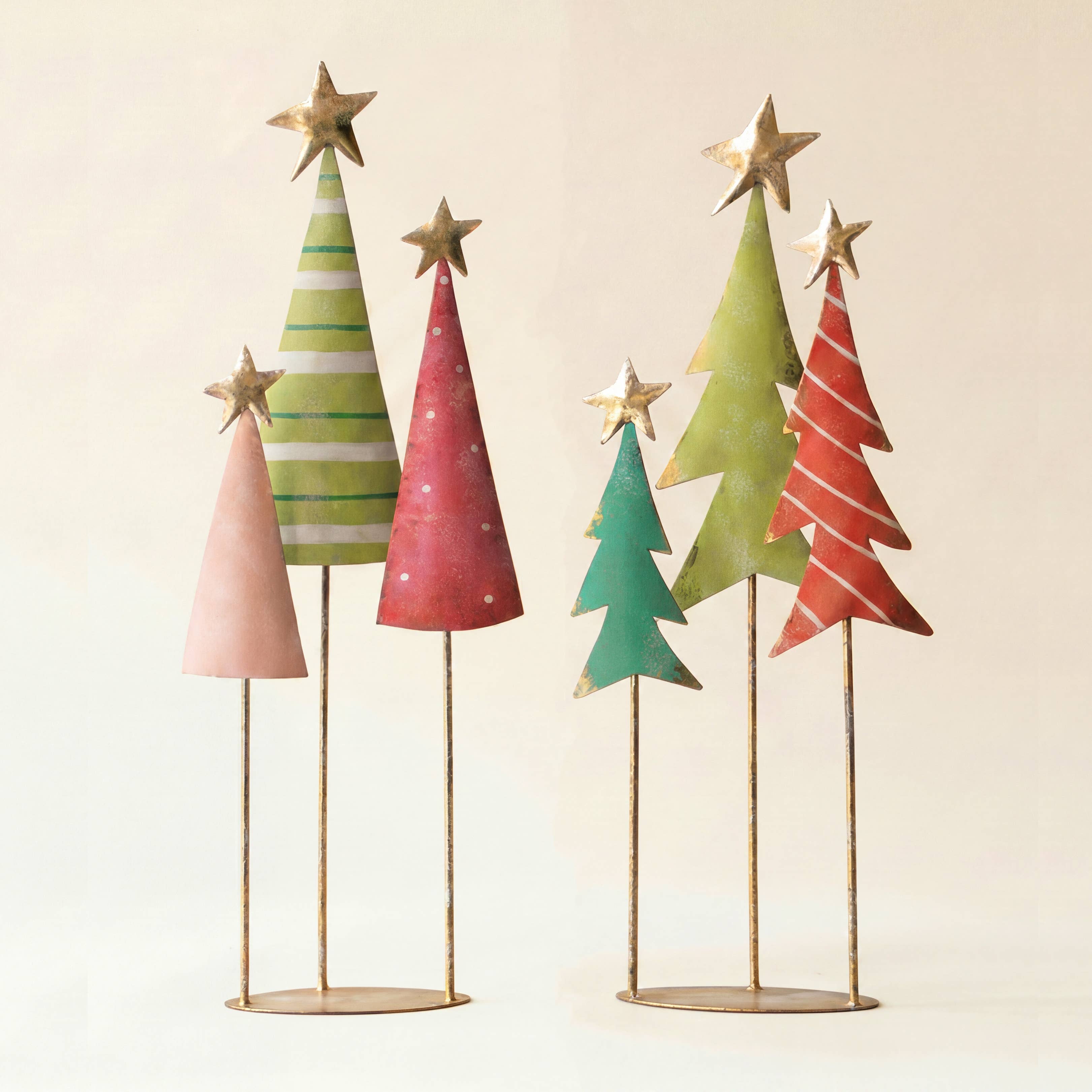 PAINTED METAL CHRISTMAS TREE TRIOS