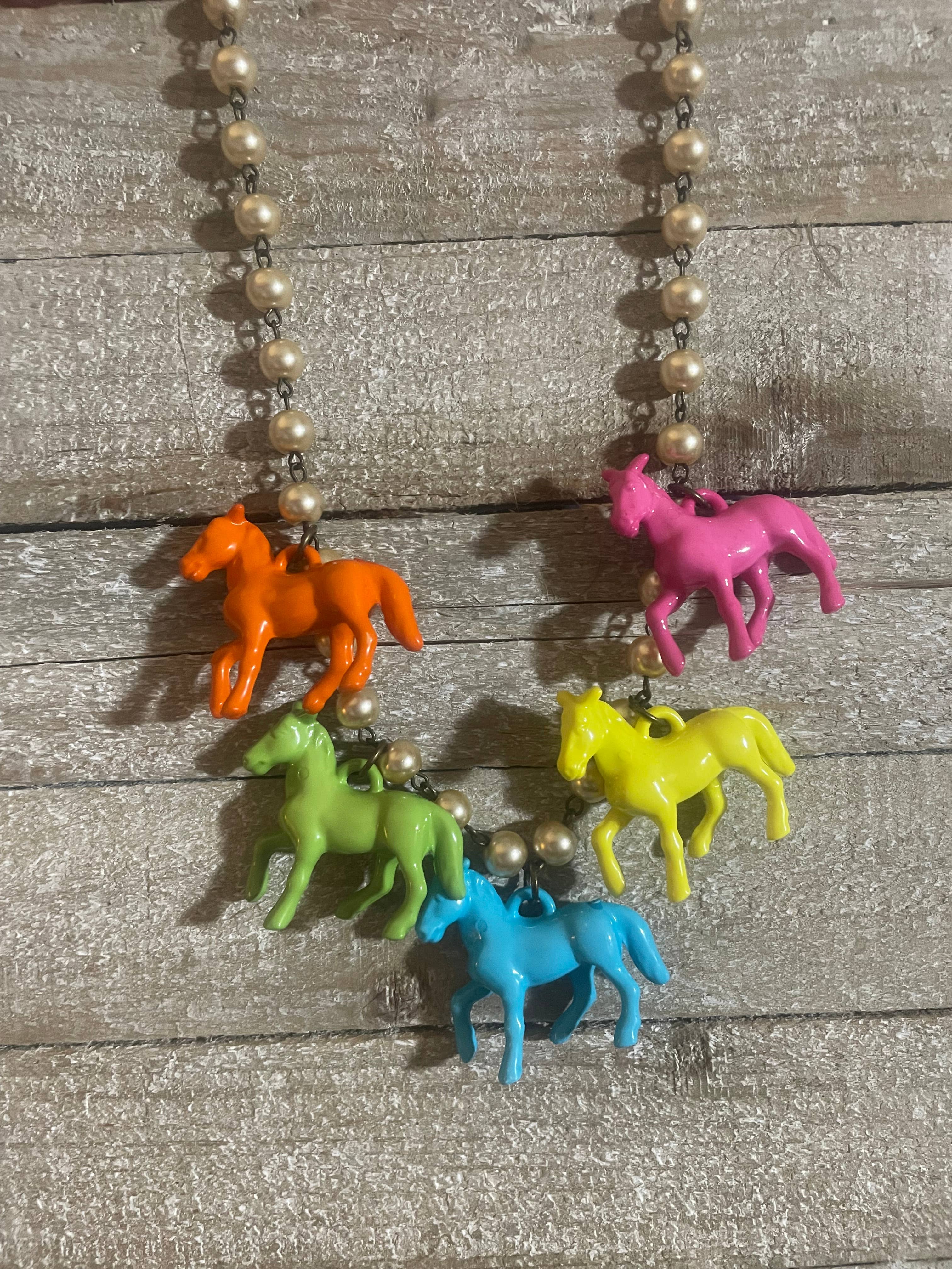 Pony Horse Club Necklace on Pearls 