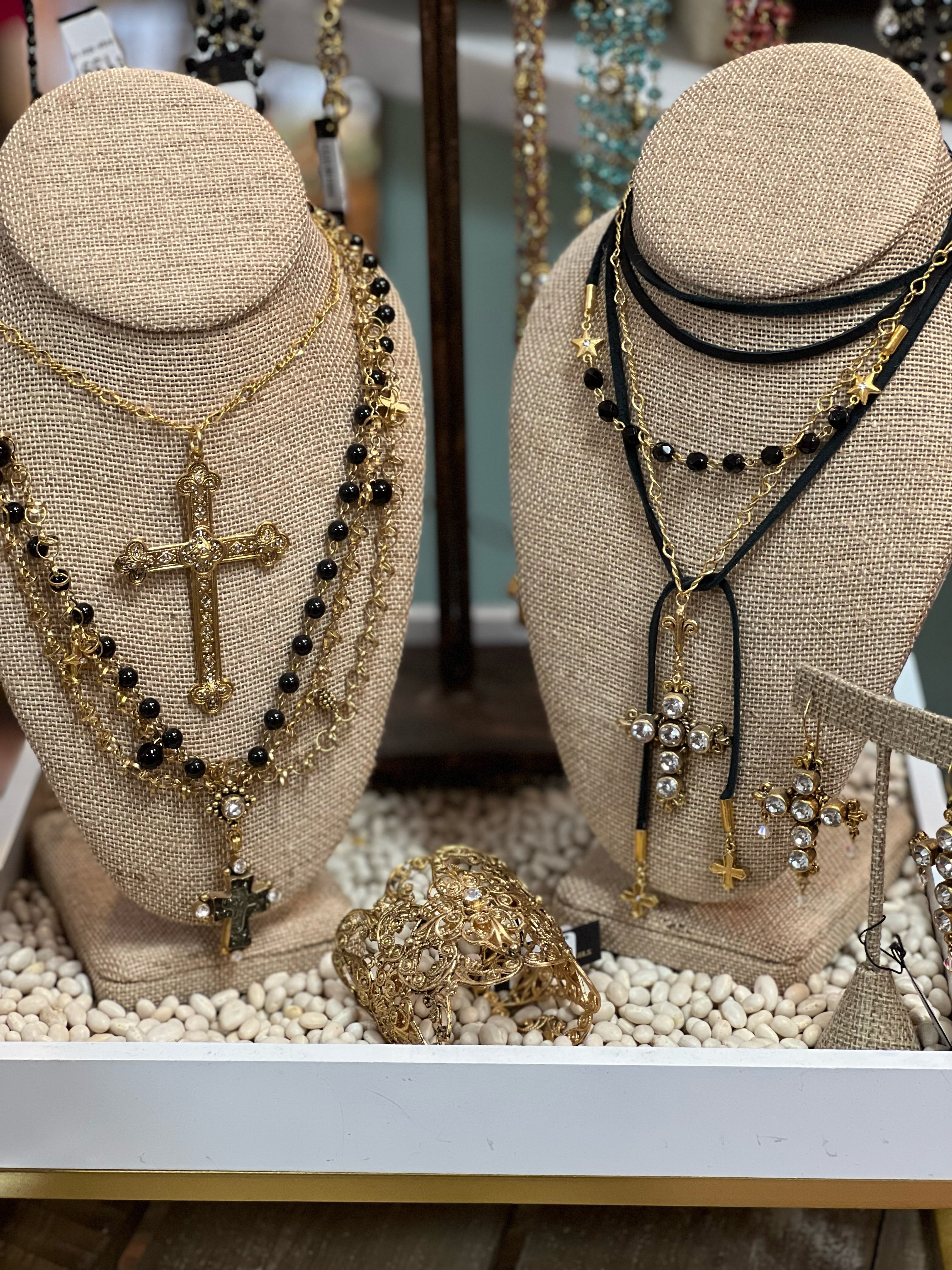 Black Beads and Cross Necklaces
