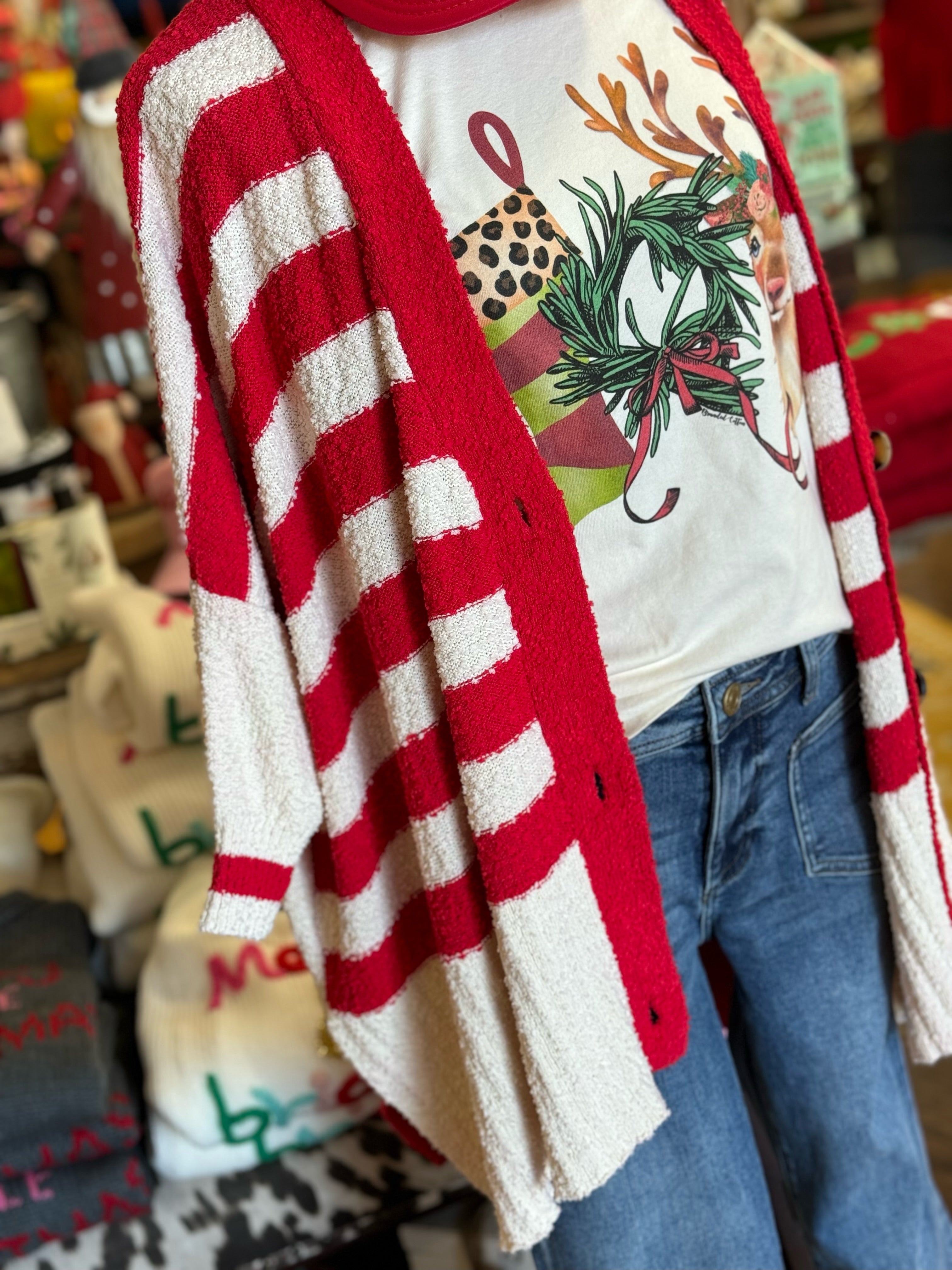 Candy Cane Cardi- Red or Blue