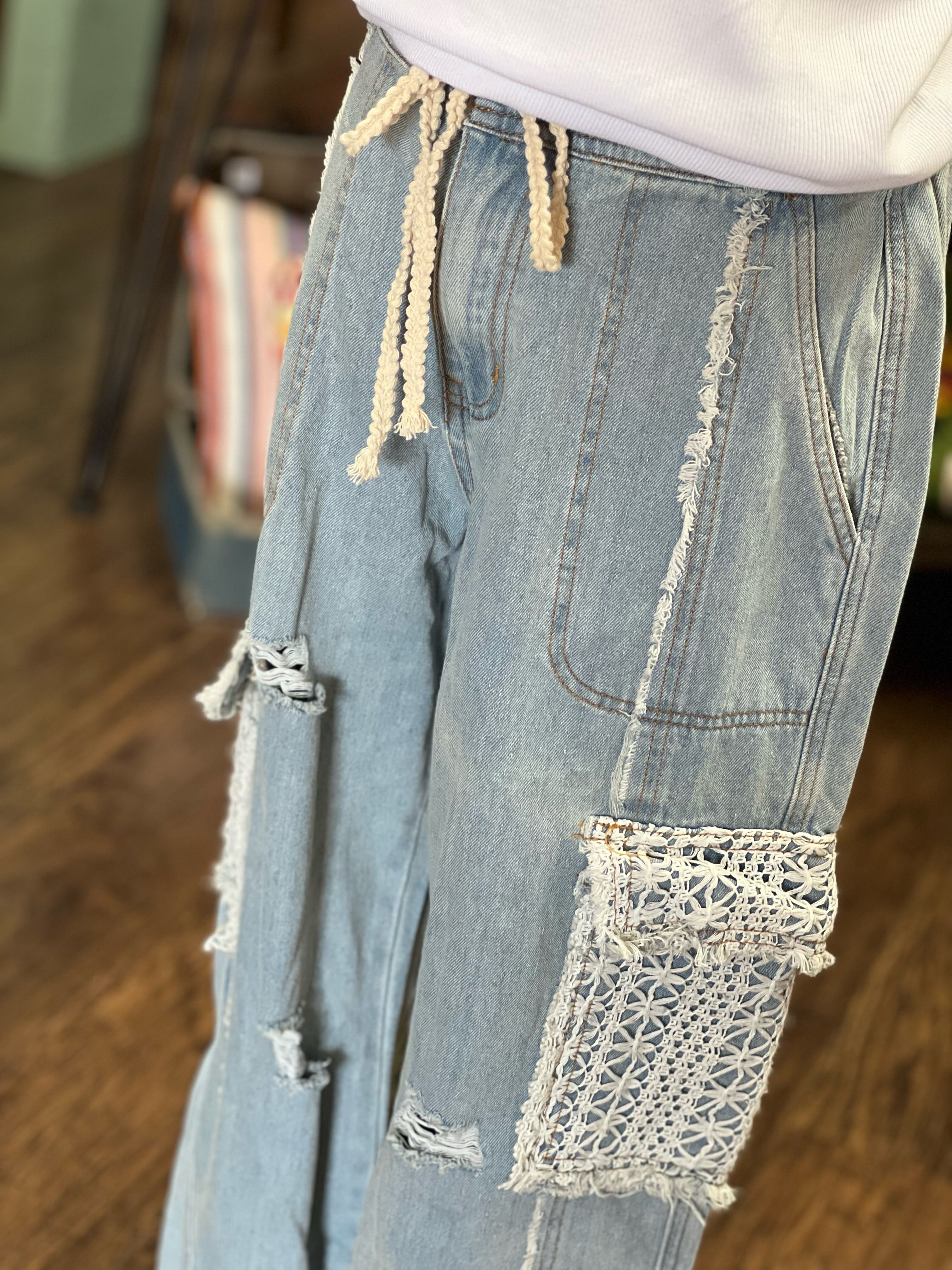 Crochet Cargo Pants (Blue or Coral)