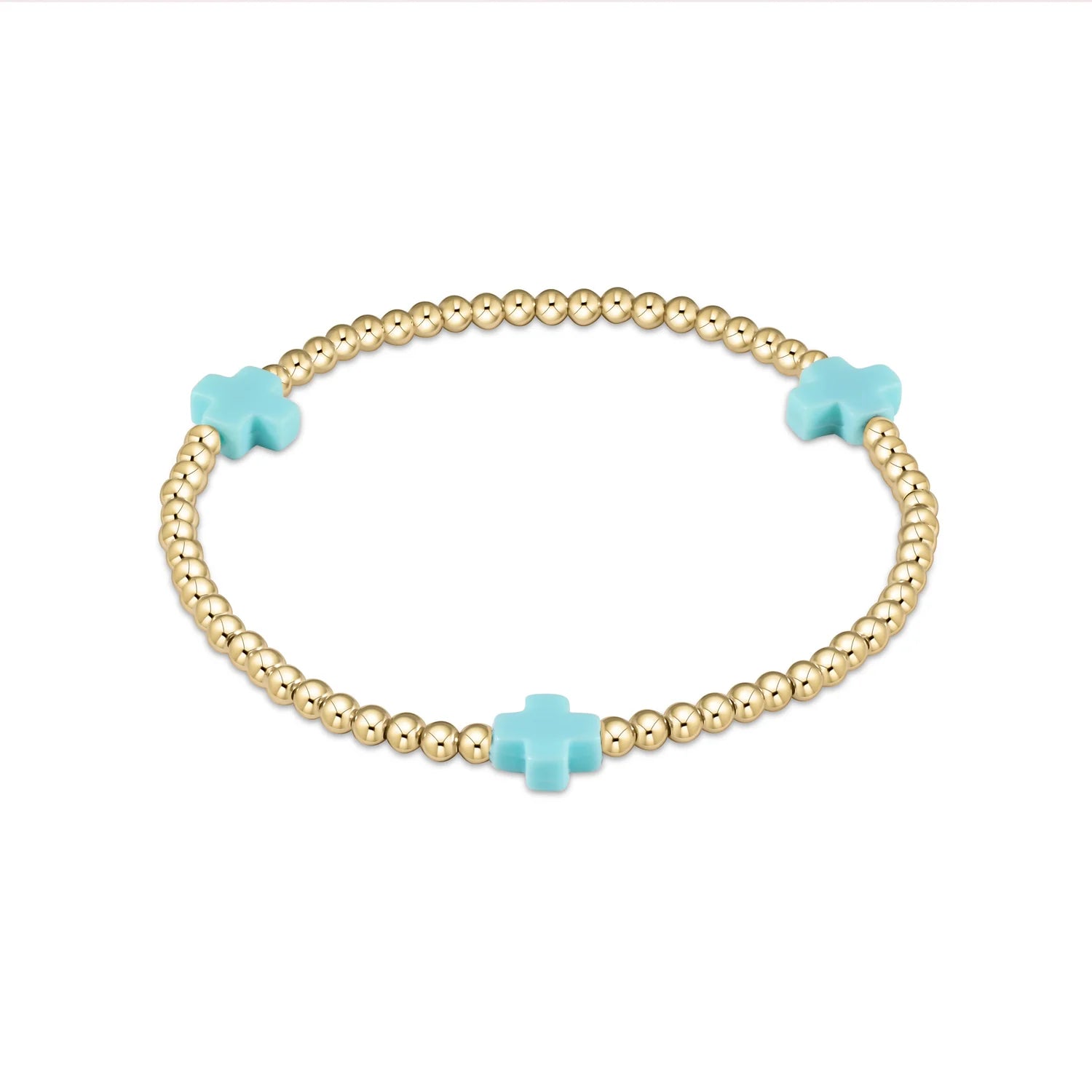 Turquoise Signature Cross Gold 3mm Beaded Bracelet